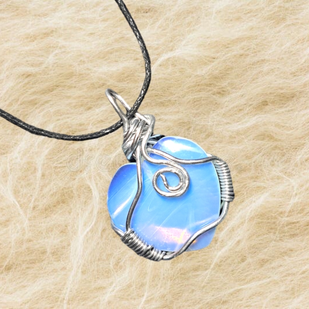 White & Blue Heart w/ Black Cord Necklace